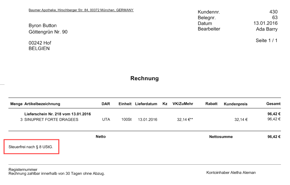 Auslandsfaktura umsatzsteuerfreie Rechnungen 